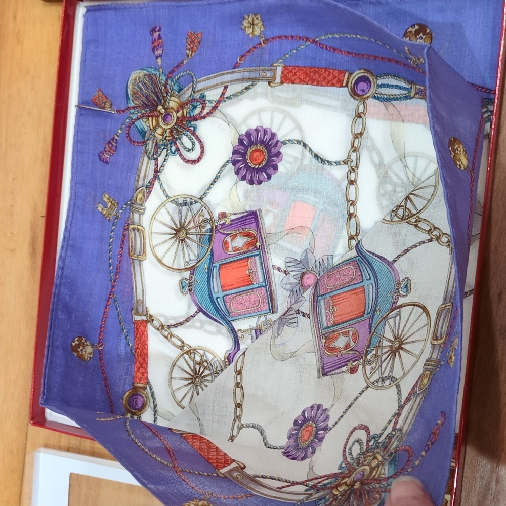 Celine vintage handkerchief with a chain and carriage print In Original Box - Picture 8 of 14